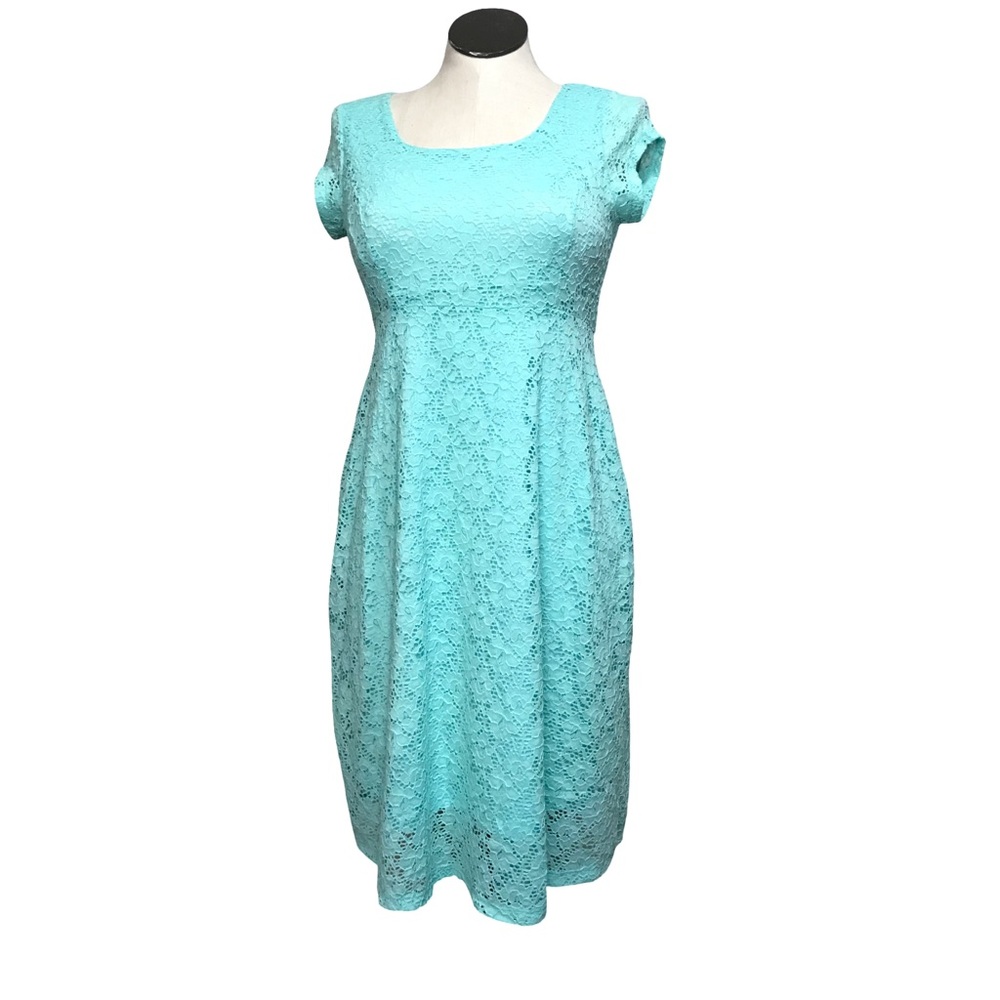 Motherhood Maternity Lace High Waist Dress Women’s Size S Blue Teal Boat Neck